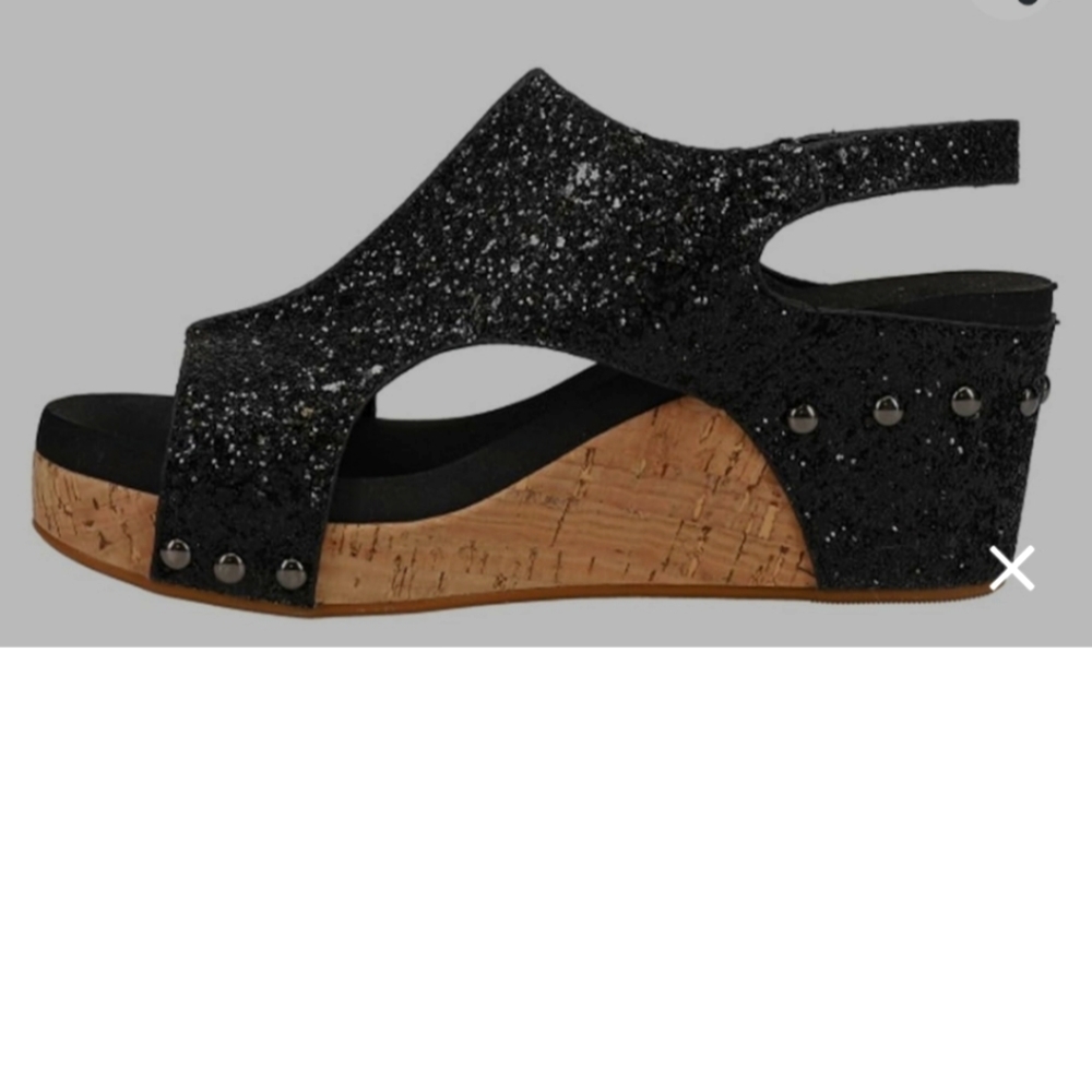 Black Glitter Womens Wedge Sandal - Size 9